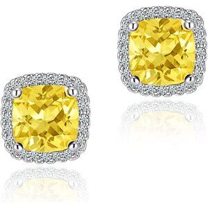 Women's Square Birthstone Cubic Zirconia Mall Dainty Yellow Elegant Earring